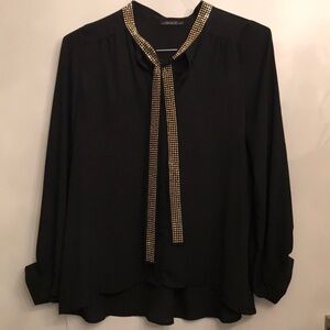 Black blouse with gold neck tie